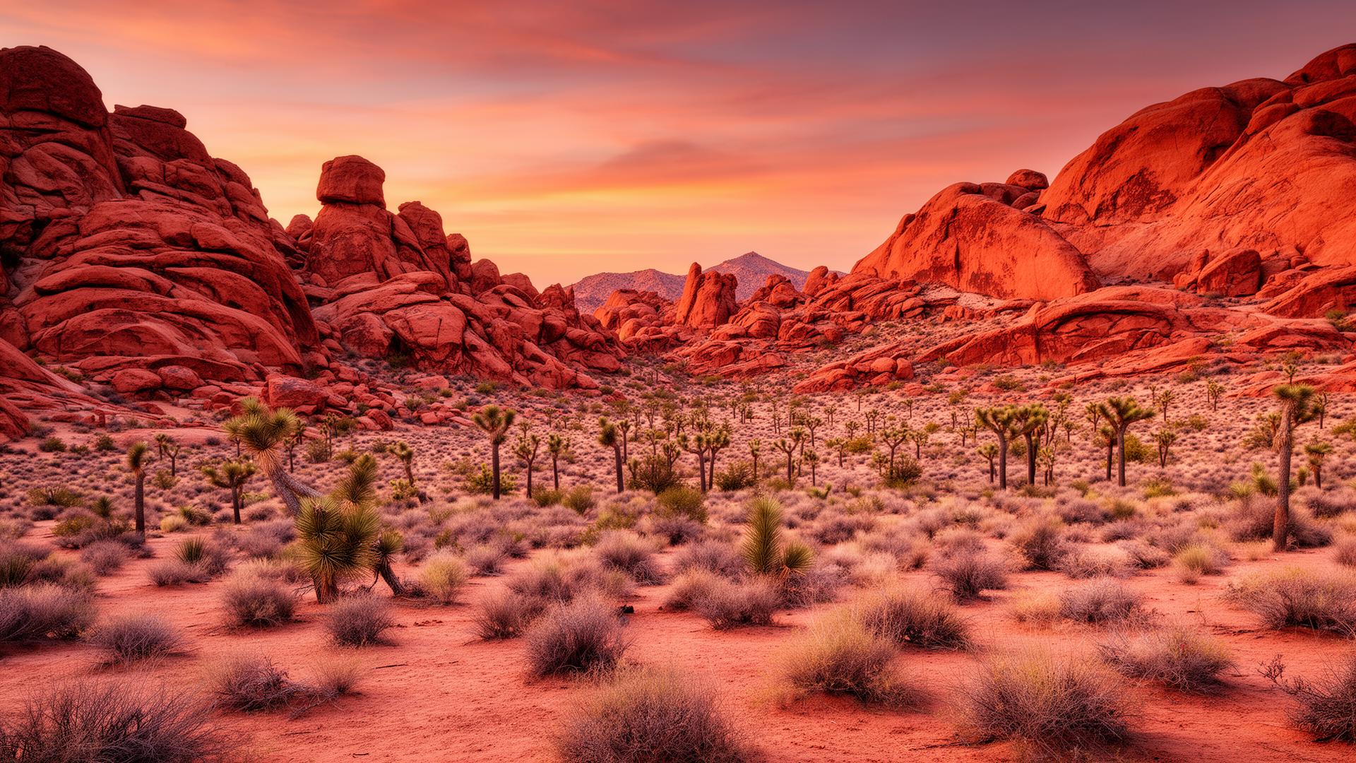 Mojave desert landscape at sunset